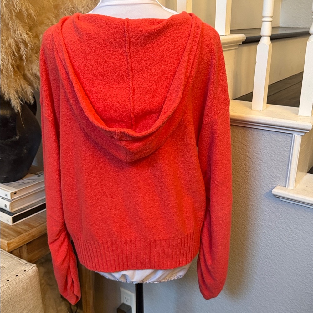 Anthropologie Moth Zurich Light Hoodie Chenille Knit Sweater Coral Size Medium - Picture 8 of 10